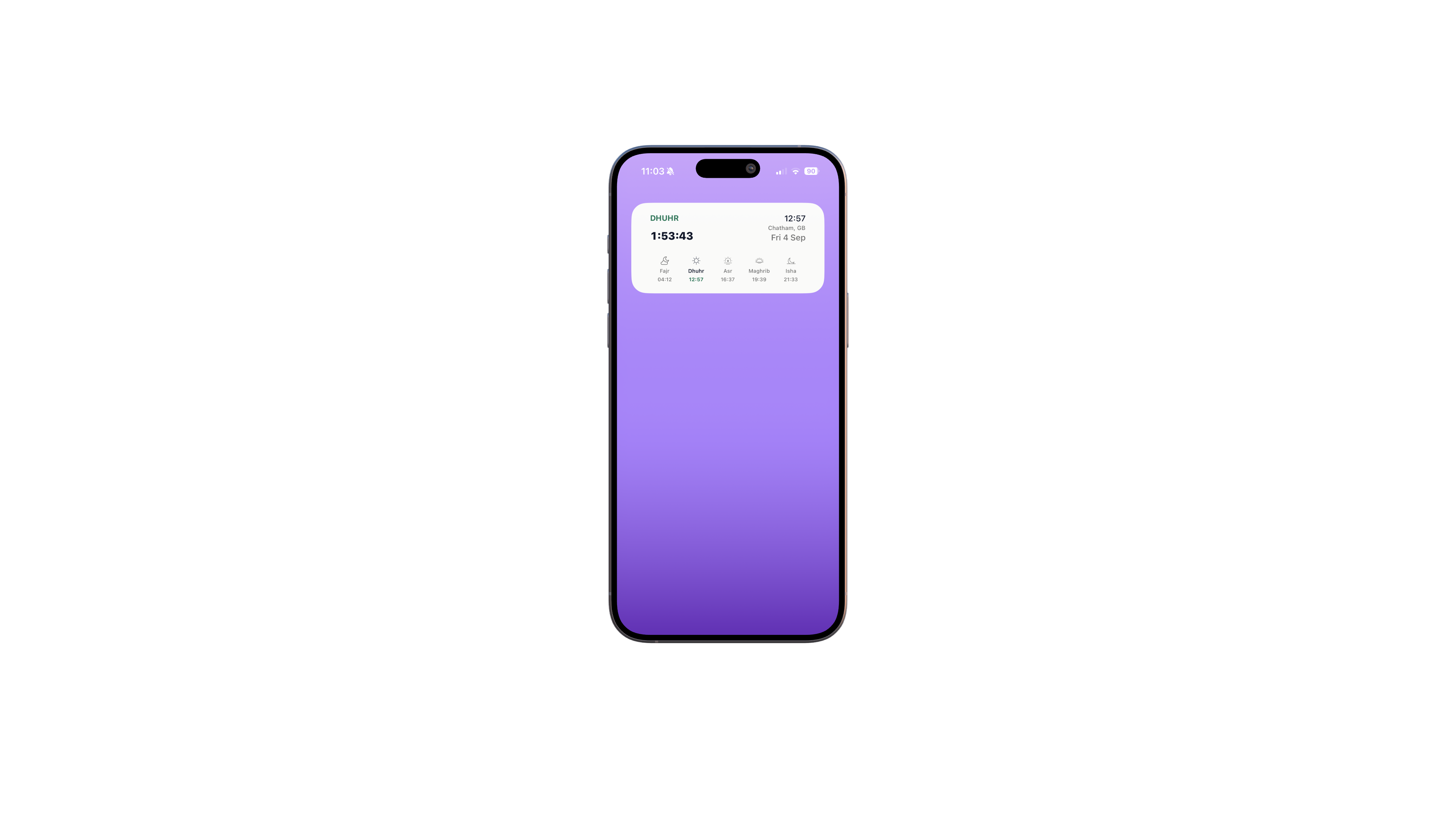 Home screen widget showing the next prayer time